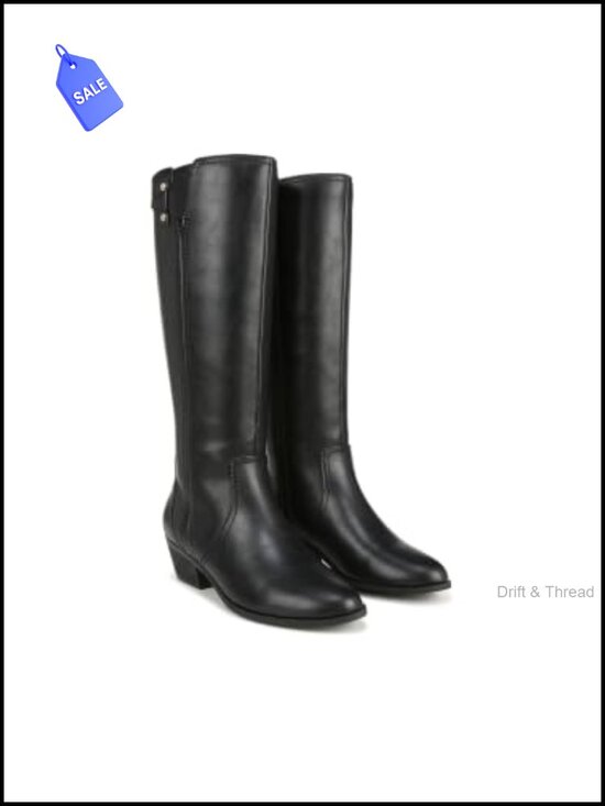 Shoes - Wide Calf Knee High Riding Boot Faux Leather Block Heel